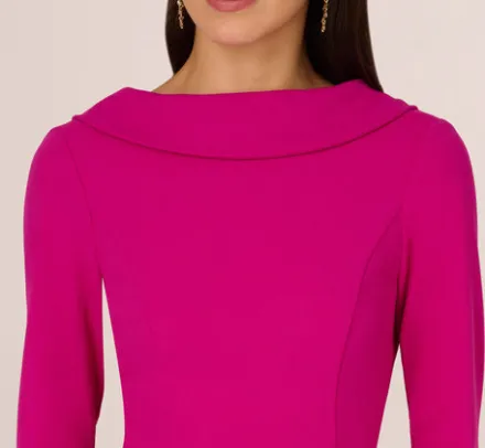 Adrianna Papell Wedding Guest Dresses|Day Dresses*Three Quarter Sleeve Crepe Midi Dress With Rolled Neck In Pink Flambe