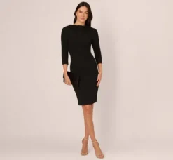 Adrianna Papell Wedding Guest Dresses|Day Dresses*Three Quarter Sleeve Crepe Midi Dress With Rolled Neck In
