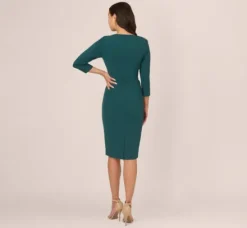 Adrianna Papell Wedding Guest Dresses|Ap Exclusives*Three Quarter Sleeve Pleated Midi Dress With Tie Waist In