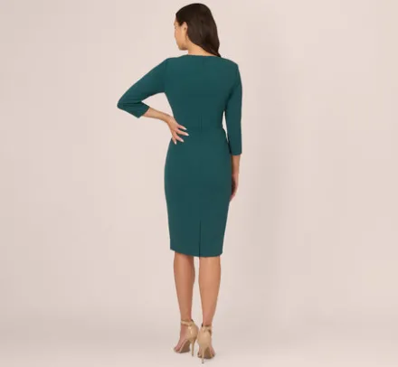 Adrianna Papell Wedding Guest Dresses|Ap Exclusives*Three Quarter Sleeve Pleated Midi Dress With Tie Waist In