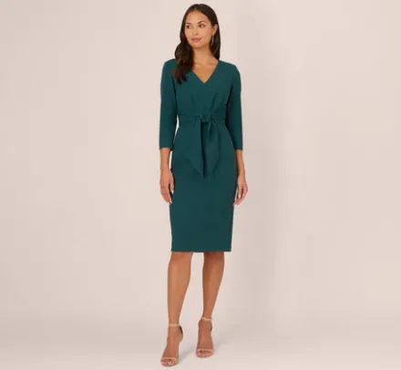 Adrianna Papell Wedding Guest Dresses|Ap Exclusives*Three Quarter Sleeve Pleated Midi Dress With Tie Waist In