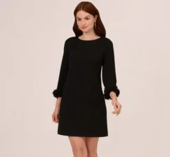 Adrianna Papell Wedding Guest Dresses|Day Dresses*Three Quarter Sleeve Shift Dress With Floral Embellished Cuffs In