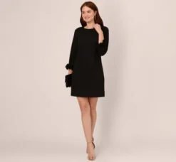 Adrianna Papell Wedding Guest Dresses|Day Dresses*Three Quarter Sleeve Shift Dress With Floral Embellished Cuffs In