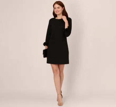 Adrianna Papell Wedding Guest Dresses|Day Dresses*Three Quarter Sleeve Shift Dress With Floral Embellished Cuffs In