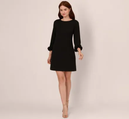 Adrianna Papell Wedding Guest Dresses|Day Dresses*Three Quarter Sleeve Shift Dress With Floral Embellished Cuffs In