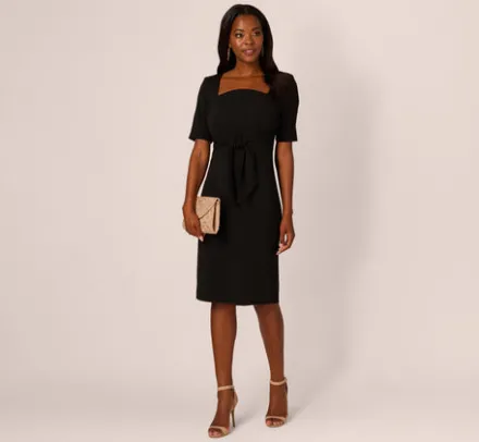 Adrianna Papell Wedding Guest Dresses|Day Dresses*Three Quarter Sleeve Trapeze Dress With Ruffle Mock Neck In