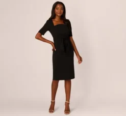 Adrianna Papell Wedding Guest Dresses|Day Dresses*Three Quarter Sleeve Trapeze Dress With Ruffle Mock Neck In