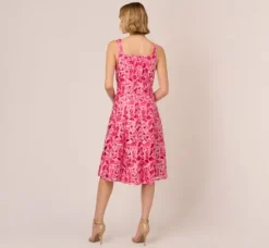 Adrianna Papell Wedding Guest Dresses*Tonal Lace Sleeveless Midi Dress With Pockets In Electric Pink