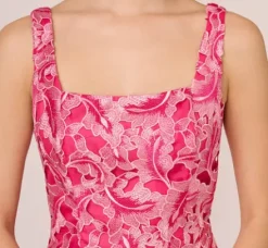 Adrianna Papell Wedding Guest Dresses*Tonal Lace Sleeveless Midi Dress With Pockets In Electric Pink