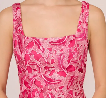 Adrianna Papell Wedding Guest Dresses*Tonal Lace Sleeveless Midi Dress With Pockets In Electric Pink