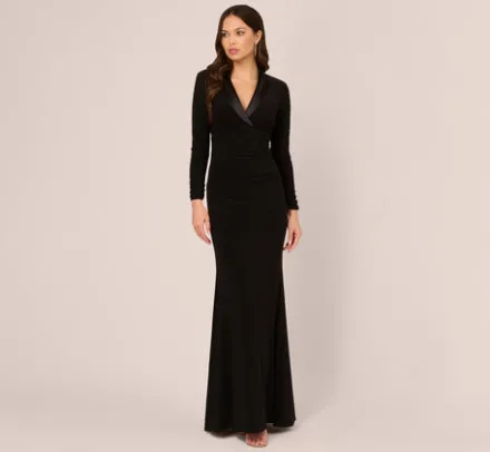 Adrianna Papell Wedding Guest Dresses|Formal Dresses*Tuxedo Mermaid Gown With Long Sleeves In
