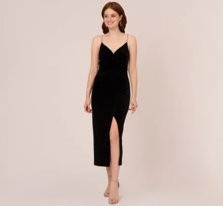Adrianna Papell Wedding Guest Dresses|Formal Dresses*Velvet Ankle-Length Wrap Gown With Stone Straps In