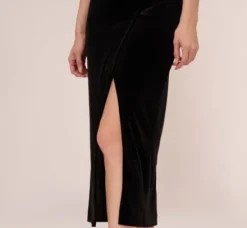 Adrianna Papell Wedding Guest Dresses|Formal Dresses*Velvet Ankle-Length Wrap Gown With Stone Straps In