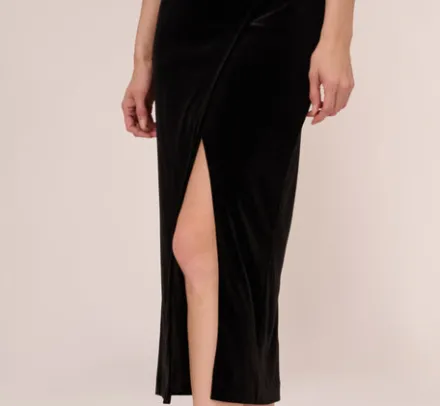Adrianna Papell Wedding Guest Dresses|Formal Dresses*Velvet Ankle-Length Wrap Gown With Stone Straps In