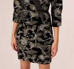 Adrianna Papell Wedding Guest Dresses|Grandmother Of The Bride & Groom*Velvet Blazer Short Dress In Black Silver