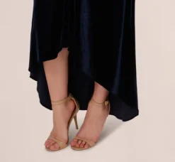 Adrianna Papell Wedding Guest Dresses|Formal Dresses*Velvet High Low Halter Gown With Cutout Mock Neck In