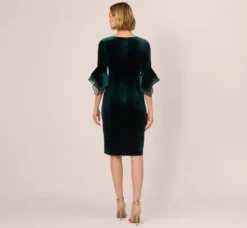 Adrianna Papell Wedding Guest Dresses|Day Dresses*Velvet Sheath Dress With Tiered Three Quarter Sleeves In