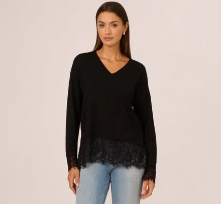 Adrianna Papell Tops & Blouses|Sweaters*V Neck Lace Combo Twofer Sweater In