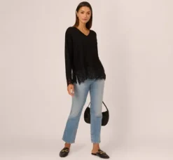 Adrianna Papell Tops & Blouses|Sweaters*V Neck Lace Combo Twofer Sweater In