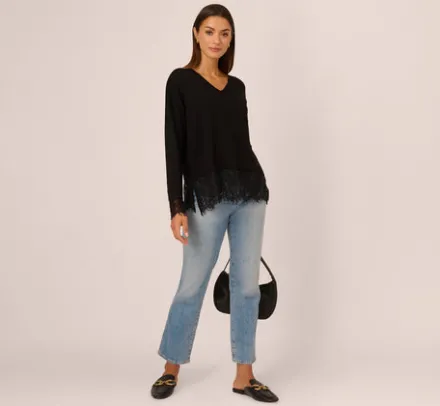 Adrianna Papell Tops & Blouses|Sweaters*V Neck Lace Combo Twofer Sweater In