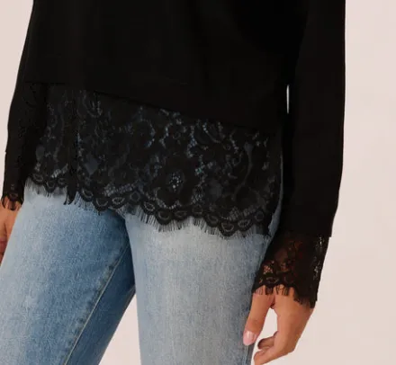 Adrianna Papell Tops & Blouses|Sweaters*V Neck Lace Combo Twofer Sweater In