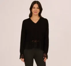 Adrianna Papell Tops & Blouses|Sweaters*V Neck Lace Trim Twofer Sweater In