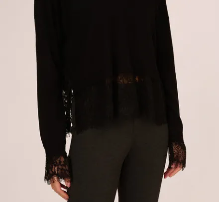 Adrianna Papell Tops & Blouses|Sweaters*V Neck Lace Trim Twofer Sweater In