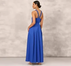 Adrianna Papell Wedding Guest Dresses|Formal Dresses*V-Neck Mikado Gown With Jewel Beaded Straps In Royal Sapphire
