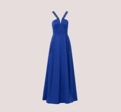 Adrianna Papell Wedding Guest Dresses|Formal Dresses*V-Neck Mikado Gown With Jewel Beaded Straps In Royal Sapphire