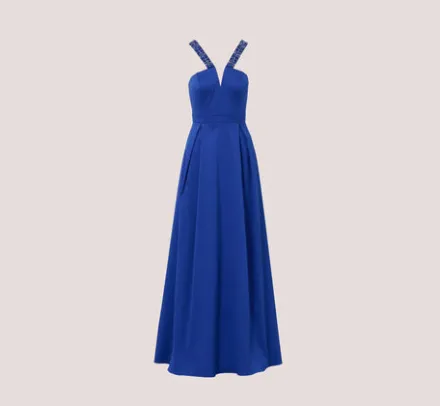 Adrianna Papell Wedding Guest Dresses|Formal Dresses*V-Neck Mikado Gown With Jewel Beaded Straps In Royal Sapphire