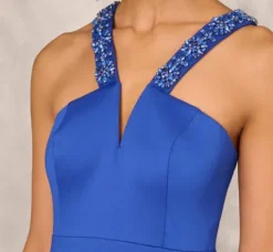 Adrianna Papell Wedding Guest Dresses|Formal Dresses*V-Neck Mikado Gown With Jewel Beaded Straps In Royal Sapphire
