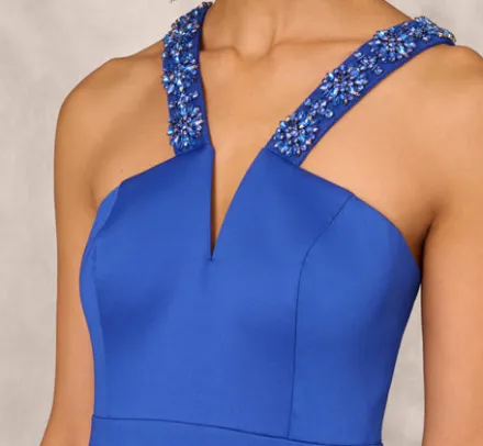 Adrianna Papell Wedding Guest Dresses|Formal Dresses*V-Neck Mikado Gown With Jewel Beaded Straps In Royal Sapphire