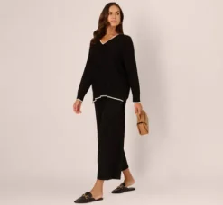 Adrianna Papell Tops & Blouses|Sweaters*V Neck Pullover Sweater With Contrast Tipping In Black Ivory