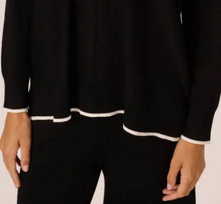 Adrianna Papell Tops & Blouses|Sweaters*V Neck Pullover Sweater With Contrast Tipping In Black Ivory