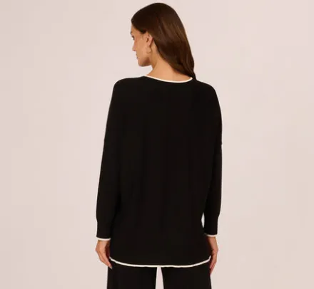Adrianna Papell Tops & Blouses|Sweaters*V Neck Pullover Sweater With Contrast Tipping In Black Ivory