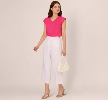 Adrianna Papell Tops & Blouses*V-Neck Top With Pleated Flutter Sleeves In Fuchsia Fedora
