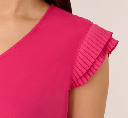 Adrianna Papell Tops & Blouses*V-Neck Top With Pleated Flutter Sleeves In Fuchsia Fedora