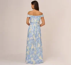 Adrianna Papell Wedding Guest Dresses|Formal Dresses*Watercolor Floral Print Gown With Off The Shoulder Neckline In Blue Multi