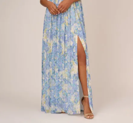 Adrianna Papell Wedding Guest Dresses|Formal Dresses*Watercolor Floral Print Gown With Off The Shoulder Neckline In Blue Multi