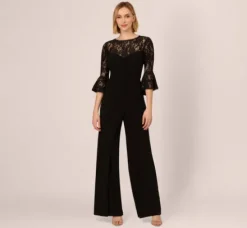 Adrianna Papell Jumpsuits|Dresses With Sleeves*Wide Leg Jersey Jumpsuit With Sheer Lace Bell Sleeves In