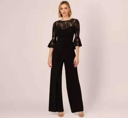 Adrianna Papell Jumpsuits|Dresses With Sleeves*Wide Leg Jersey Jumpsuit With Sheer Lace Bell Sleeves In