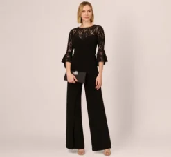 Adrianna Papell Jumpsuits|Dresses With Sleeves*Wide Leg Jersey Jumpsuit With Sheer Lace Bell Sleeves In