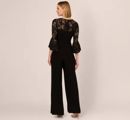 Adrianna Papell Jumpsuits|Dresses With Sleeves*Wide Leg Jersey Jumpsuit With Sheer Lace Bell Sleeves In