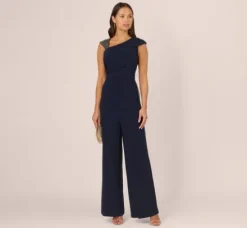 Adrianna Papell Jumpsuits|Beaded Dresses*Wide Leg Shirred Jersey Jumpsuit With Beaded Strap In