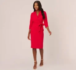 Adrianna Papell Wedding Guest Dresses|Day Dresses*Wrap Front Dress With Three-Quarter Sleeves In Hot Ruby