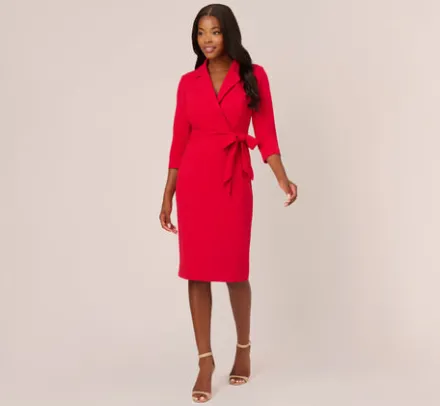 Adrianna Papell Wedding Guest Dresses|Day Dresses*Wrap Front Dress With Three-Quarter Sleeves In Hot Ruby