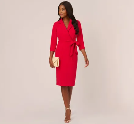 Adrianna Papell Wedding Guest Dresses|Day Dresses*Wrap Front Dress With Three-Quarter Sleeves In Hot Ruby