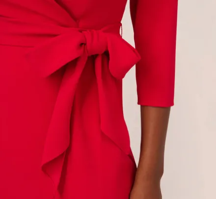 Adrianna Papell Wedding Guest Dresses|Day Dresses*Wrap Front Dress With Three-Quarter Sleeves In Hot Ruby